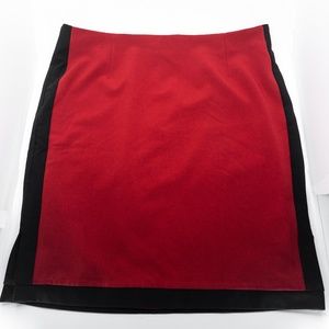 Red and Black Color Block Pencil Skirt